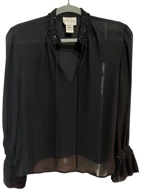 Oscar de la Renta 100% Silk, Beaded Blouse
